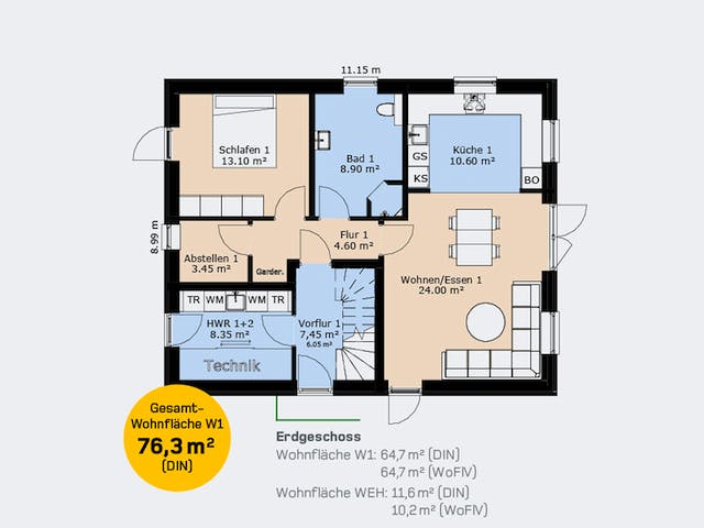 Massivhaus Zweifamilienhaus 160 SF von HausCompagnie Schlüsselfertig ab 271000€, Stadtvilla Grundriss 1