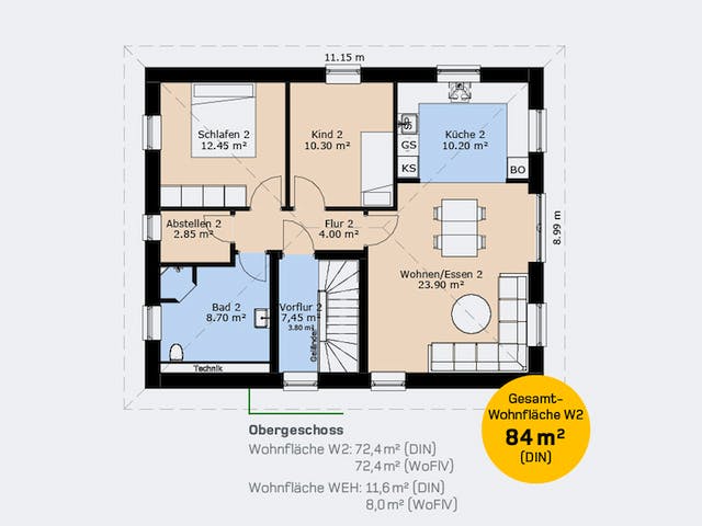 Massivhaus Zweifamilienhaus 160 SF von HausCompagnie Schlüsselfertig ab 271000€, Stadtvilla Grundriss 2