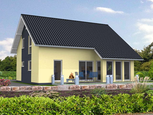 Fertighaus Hausidee 167 SD von DREVO HAUS Schlüsselfertig ab 197000€, Satteldach-Klassiker Außenansicht 1