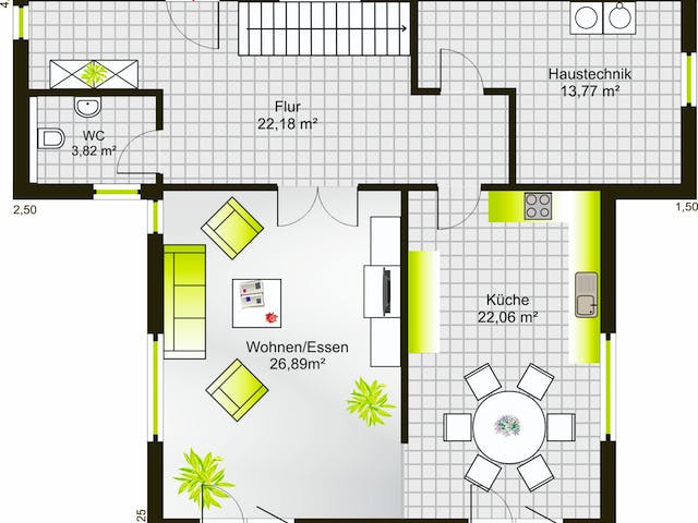 Fertighaus Hausidee 173 FD von DREVO HAUS Schlüsselfertig ab 227100€, Cubushaus Grundriss 1