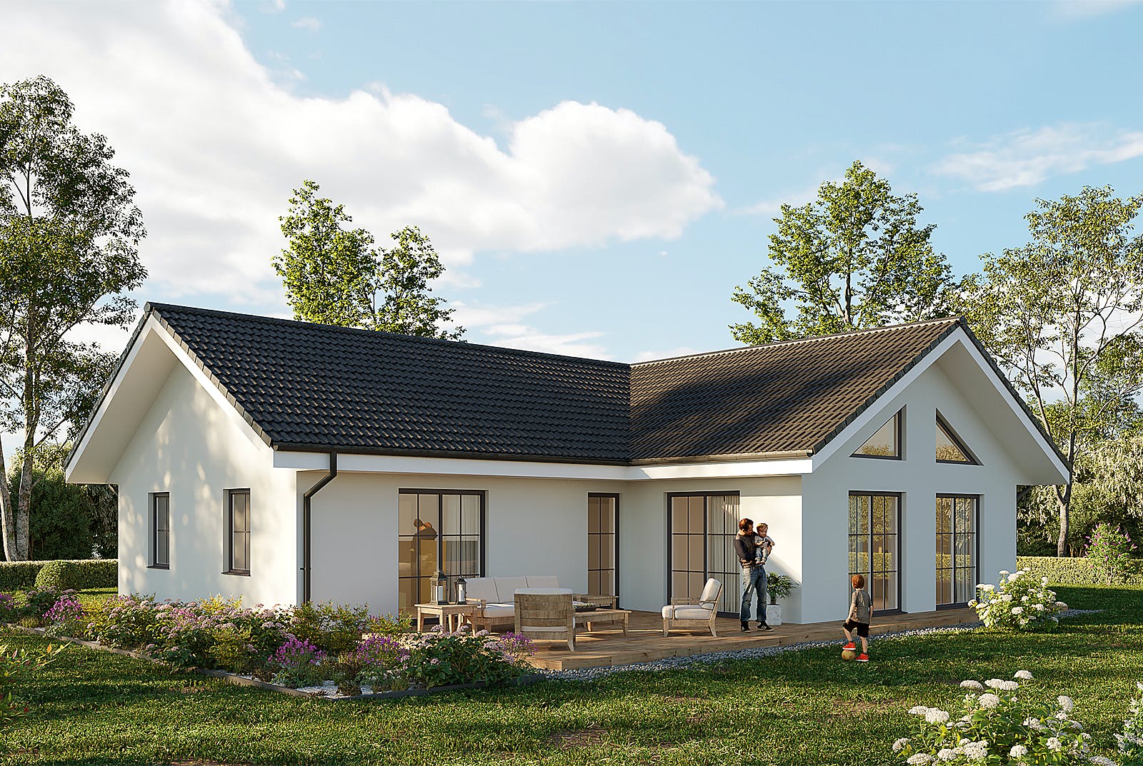 Massivhaus Rostock - Satteldach von Hauswärts Consulting Schlüsselfertig ab 219000€, Bungalow Außenansicht 1