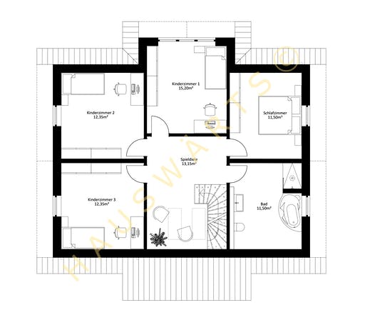 Massivhaus Schwerin von Hauswärts Consulting Schlüsselfertig ab 329000€, Satteldach-Klassiker Grundriss 2