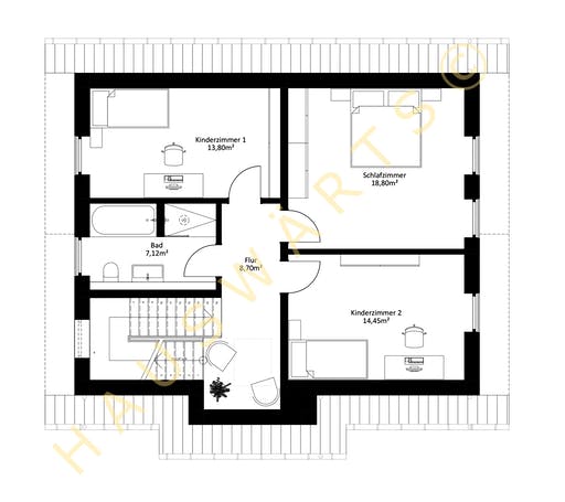 Massivhaus Bernau von Hauswärts Consulting Schlüsselfertig ab 249000€, Satteldach-Klassiker Grundriss 2