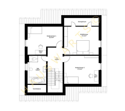 Massivhaus Oranienburg von Hauswärts Consulting Schlüsselfertig ab 279000€, Satteldach-Klassiker Grundriss 2