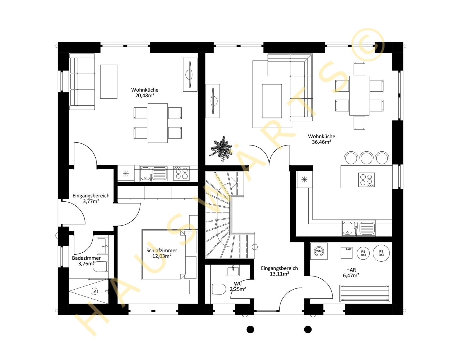 Massivhaus Bad Saarow von Hauswärts Consulting Schlüsselfertig ab 369000€, Stadtvilla Grundriss 1