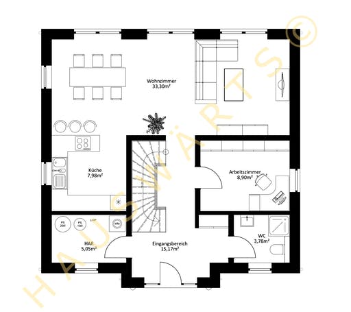 Massivhaus Berlin von Hauswärts Consulting Schlüsselfertig ab 279000€, Stadtvilla Grundriss 1