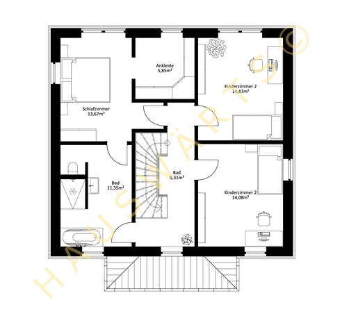 Massivhaus Berlin von Hauswärts Consulting Schlüsselfertig ab 279000€, Stadtvilla Grundriss 2