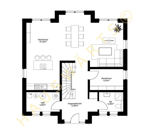 Massivhaus Potsdam von Hauswärts Consulting Schlüsselfertig ab 299000€, Stadtvilla Grundriss 1