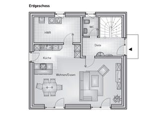 Massivhaus Stadthaus 22.32 von hebelHAUS Schlüsselfertig ab 279000€, Stadtvilla Grundriss 1