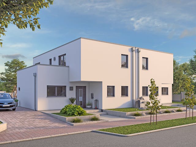 Massivhaus DHH Bauhaus 130 von hebelHAUS, Cubushaus Außenansicht 1