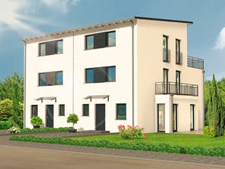 Massivhaus Doppelhaus Lifestyle 54.15 von hebelHAUS Schlüsselfertig ab 336000€, Pultdachhaus Außenansicht 2