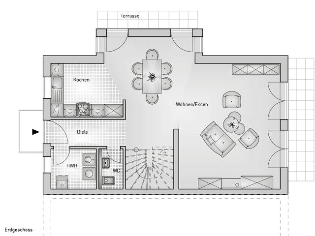 Massivhaus Doppelhaus Lifestyle 54.15 von hebelHAUS Schlüsselfertig ab 336000€, Pultdachhaus Grundriss 1
