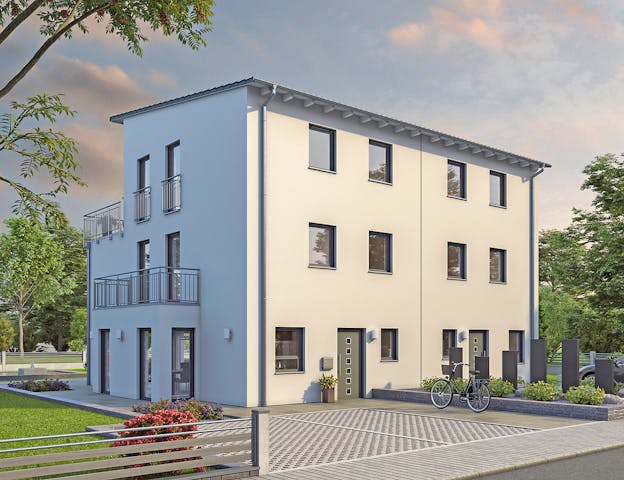 Massive Stadtvilla dreigeschossig als Doppelhaus von hebelHaus