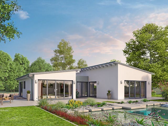 Massivhaus EFH Bungalow 105 von hebelHAUS, Bungalow Außenansicht 2