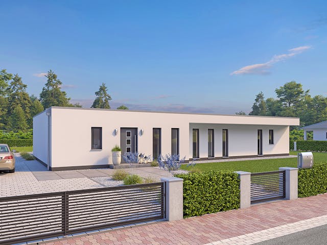 Massivhaus EFH Bungalow 115 von hebelHAUS, Bungalow Außenansicht 1 Massivhaus EFH Bungalow 115 von hebelHAUS, Bungalow Außenansicht 1