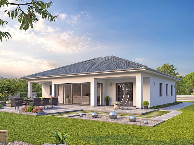 Massivhaus EFH Bungalow 125 von hebelHAUS, Bungalow Außenansicht 2