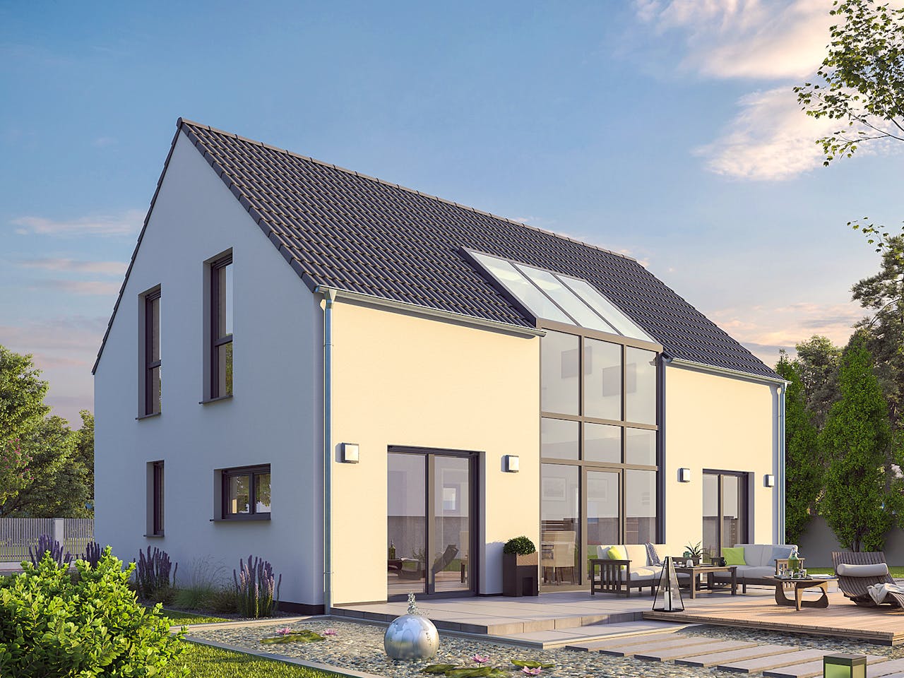 Massivhaus EFH Klassik 118 von hebelHAUS, Satteldach-Klassiker Außenansicht 1