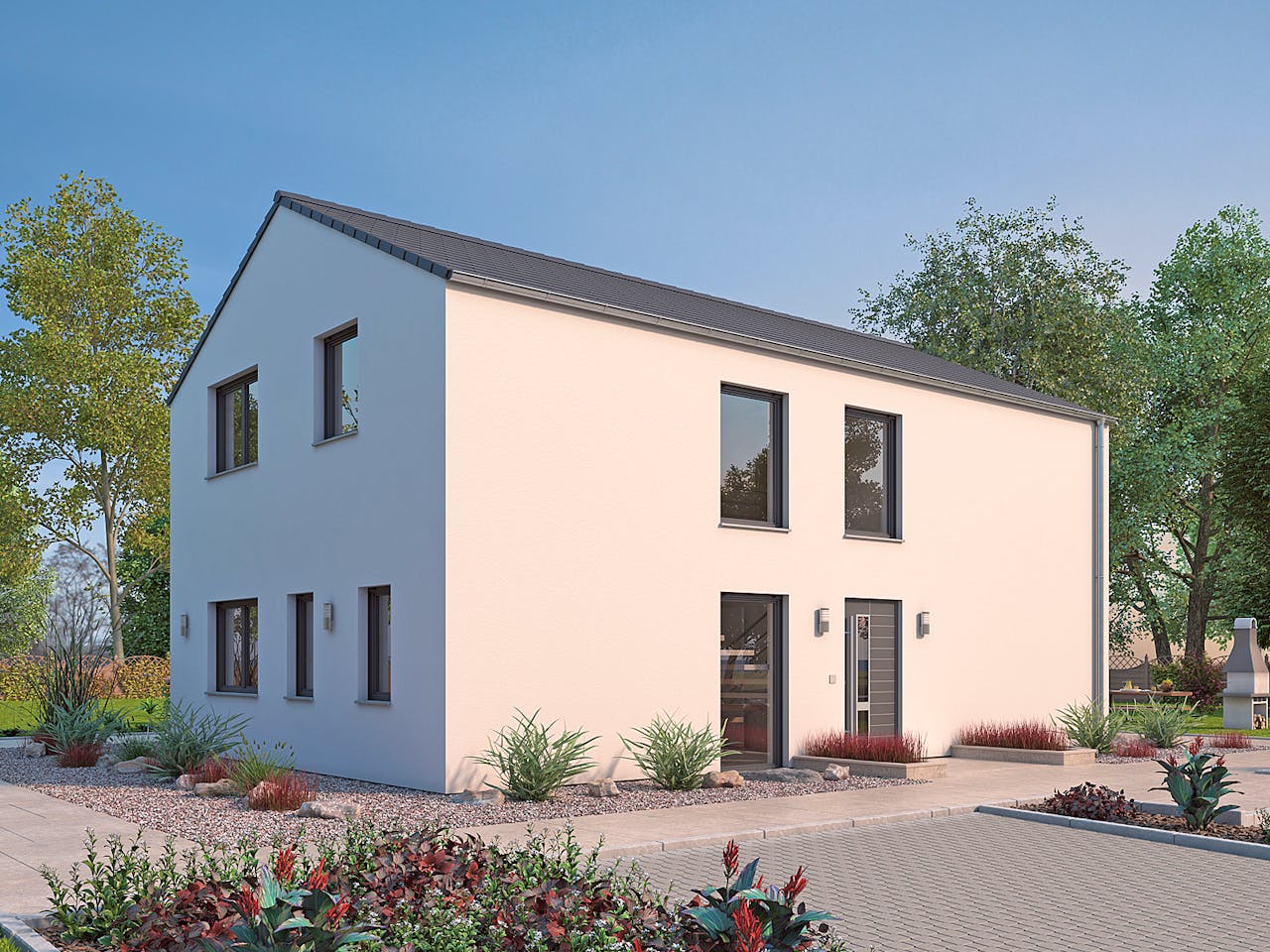 Massivhaus EFH Klassik 140 von hebelHAUS, Satteldach-Klassiker Außenansicht 1