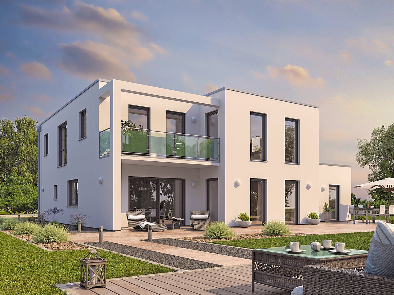 Massivhaus EFH PLUS Bauhaus 178 von hebelHAUS, Cubushaus Außenansicht 1