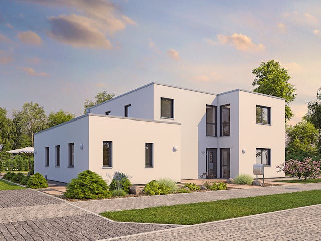 Massivhaus EFH PLUS Bauhaus 178 von hebelHAUS, Cubushaus Außenansicht 2