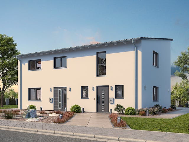 Massivhaus EFH PLUS Klassik 156 von hebelHAUS, Pultdachhaus Außenansicht 1 Massivhaus EFH PLUS Klassik 156 von hebelHAUS, Pultdachhaus Außenansicht 1