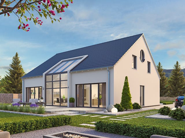 Massivhaus EFH PLUS Klassik 203 von hebelHAUS, Satteldach-Klassiker Außenansicht 1 Massivhaus EFH PLUS Klassik 203 von hebelHAUS, Satteldach-Klassiker Außenansicht 1