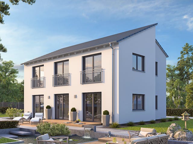 Massivhaus EFH Stadtvilla 141 von hebelHAUS, Pultdachhaus Außenansicht 2