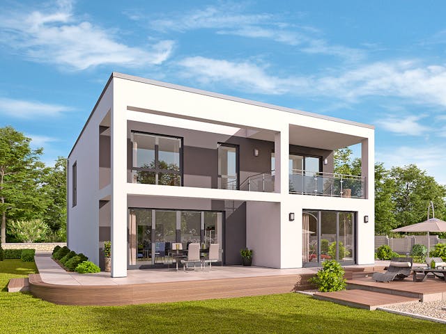 Massivhaus EFH Bauhaus 193 von hebelHAUS, Cubushaus Außenansicht 2