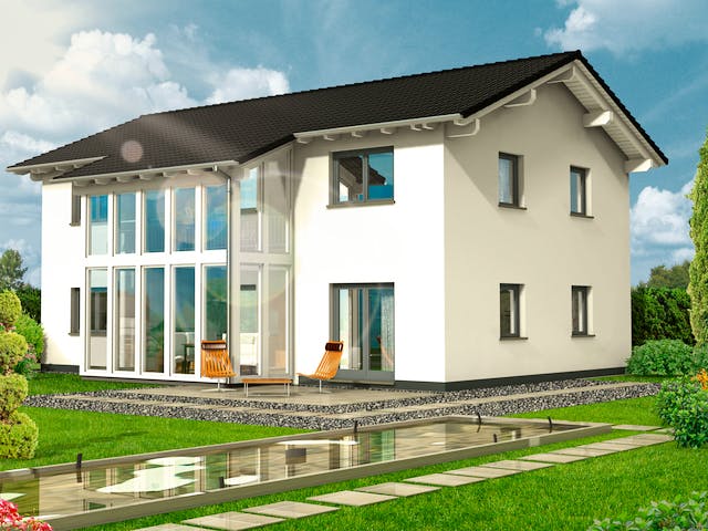 Massivhaus Family 20.23 von hebelHAUS Schlüsselfertig ab 359000€, Satteldach-Klassiker Außenansicht 2