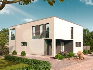Massivhaus Kubus 25.38 von hebelHAUS Schlüsselfertig ab 387000€, Cubushaus Außenansicht 1