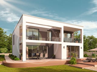 Massivhaus Kubus 25.38 von hebelHAUS Schlüsselfertig ab 387000€, Cubushaus Außenansicht 2