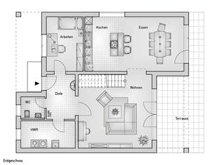 Massivhaus Kubus 25.38 von hebelHAUS Schlüsselfertig ab 387000€, Cubushaus Grundriss 1