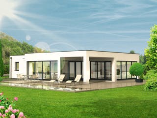 Massivhaus Lifestyle 44.13 von hebelHAUS Schlüsselfertig ab 330000€, Bungalow Außenansicht 1