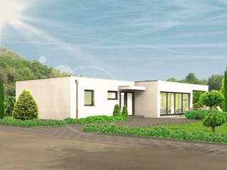 Massivhaus Lifestyle 44.13 von hebelHAUS Schlüsselfertig ab 330000€, Bungalow Außenansicht 2
