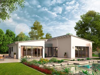 Massivhaus Lifestyle 44.21 von hebelHAUS Schlüsselfertig ab 280000€, Bungalow Außenansicht 1