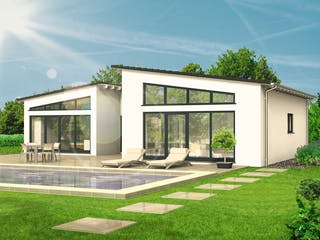 Massivhaus Lifestyle 44.21 von hebelHAUS Schlüsselfertig ab 280000€, Bungalow Außenansicht 2