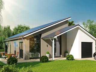 Massivhaus Lifestyle 44.3 von hebelHAUS Schlüsselfertig ab 330000€, Bungalow Außenansicht 1