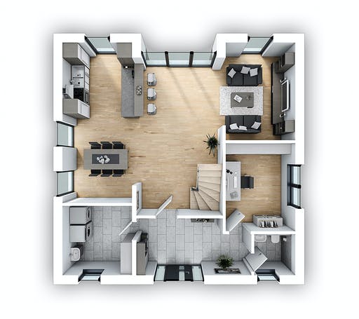Massivhaus EFH Stadtvilla 149 von hebelHAUS Schlüsselfertig ab 329000€, Stadtvilla Grundriss 1