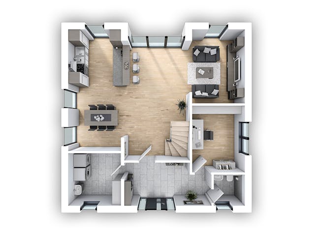 Massivhaus EFH Stadtvilla 149 von hebelHAUS Schlüsselfertig ab 329000€, Stadtvilla Grundriss 1