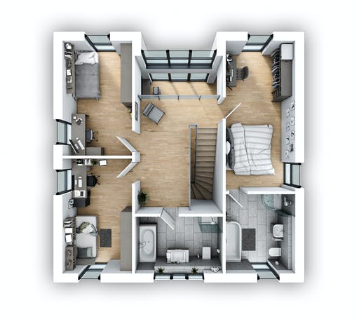 Massivhaus EFH Stadtvilla 149 von hebelHAUS Schlüsselfertig ab 329000€, Stadtvilla Grundriss 2