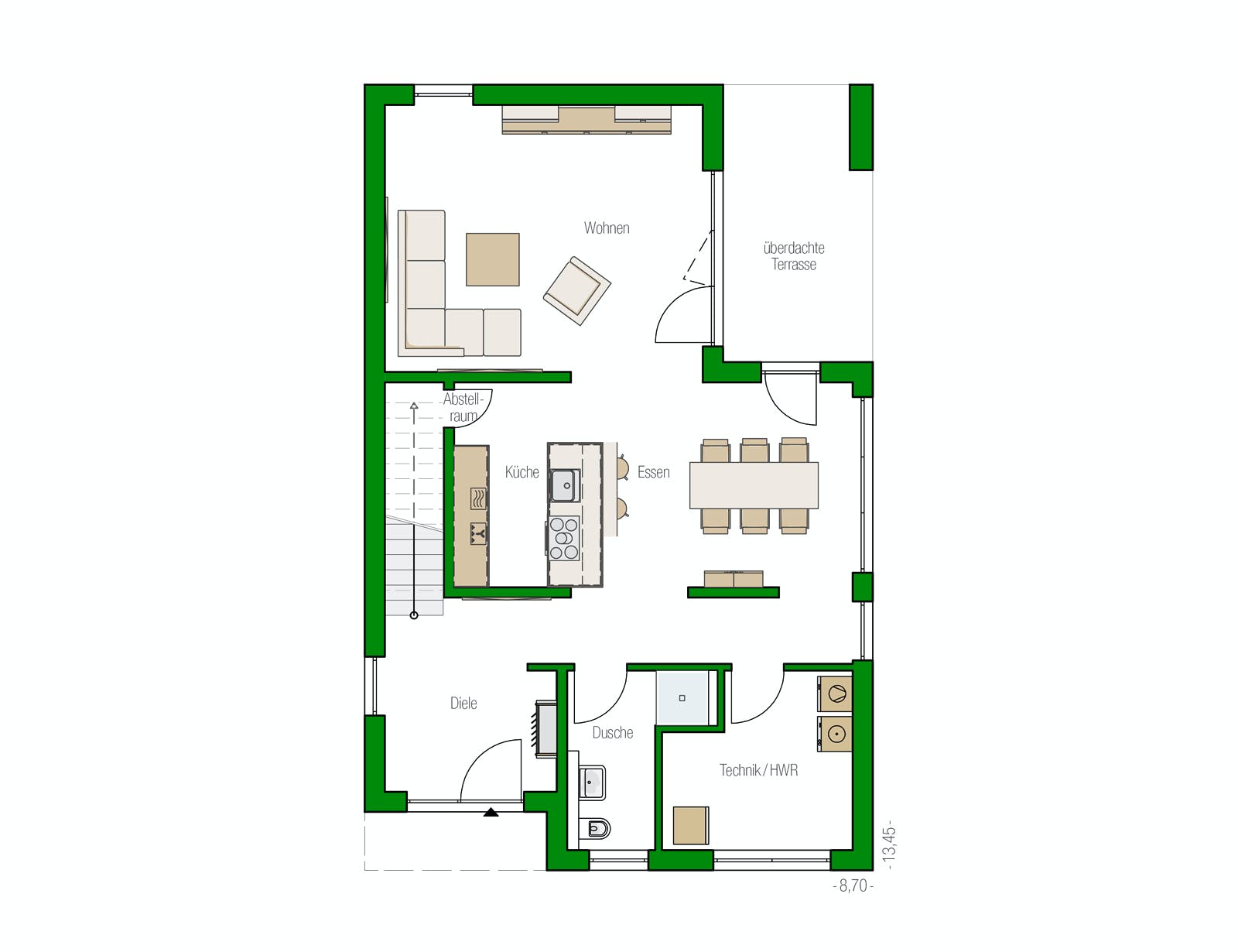 Massivhaus Alicante von HELMA MASSIVHAUS Schlüsselfertig ab 413600€, Cubushaus Grundriss 1