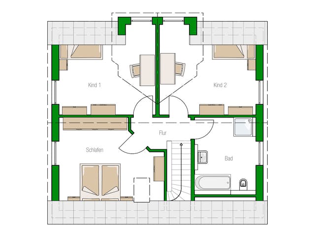 Massivhaus Bari von HELMA MASSIVHAUS Schlüsselfertig ab 335350€, Satteldach-Klassiker Grundriss 2