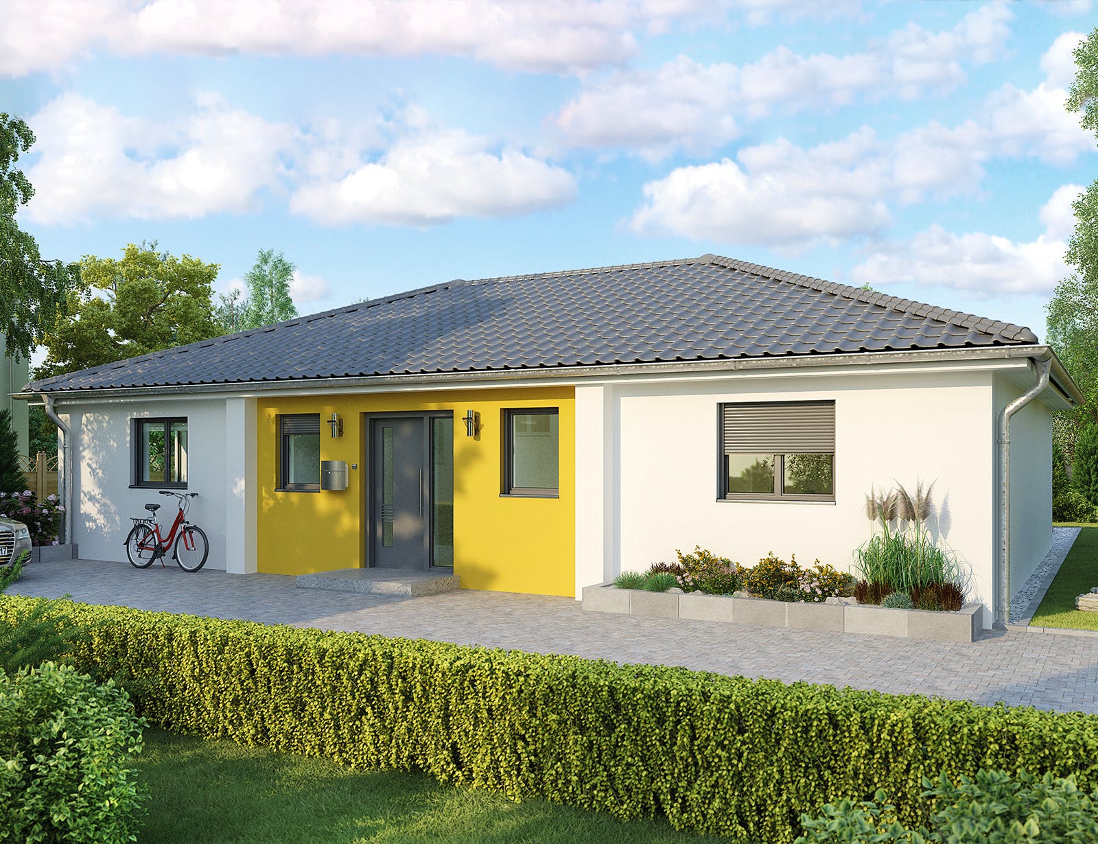 Massivhaus Bozen von HELMA MASSIVHAUS Schlüsselfertig ab 337550€, Bungalow Außenansicht 2