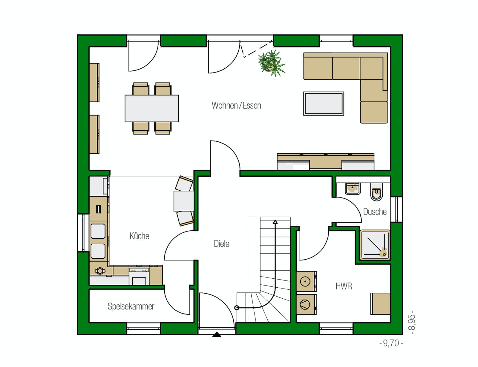 Massivhaus Davos von HELMA MASSIVHAUS Schlüsselfertig ab 303700€, Satteldach-Klassiker Grundriss 1