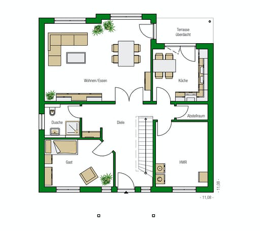 Massivhaus Florenz von HELMA MASSIVHAUS Schlüsselfertig ab 403750€, Stadtvilla Grundriss 1