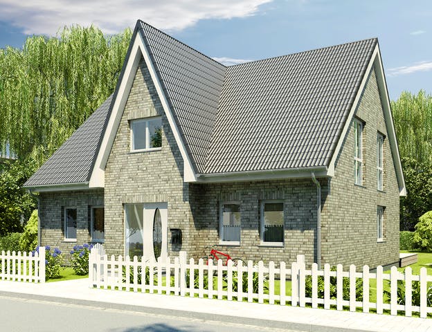 Massivhaus mit Friesengiebel und Klinkerfassade