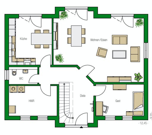Massivhaus Hamburg von HELMA MASSIVHAUS Schlüsselfertig ab 388450€, Satteldach-Klassiker Grundriss 1