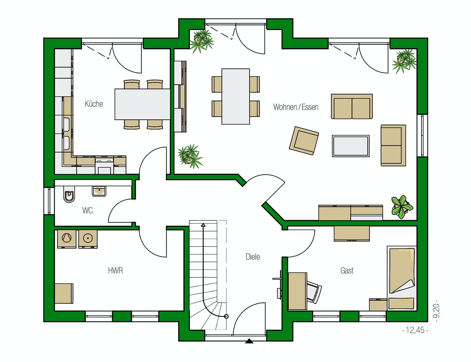 Massivhaus Hamburg von HELMA MASSIVHAUS Schlüsselfertig ab 388450€, Satteldach-Klassiker Grundriss 1