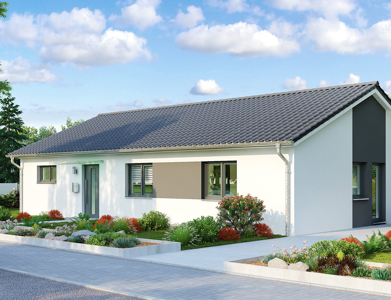 Massivhaus Kolding von HELMA MASSIVHAUS Schlüsselfertig ab 321950€, Bungalow Außenansicht 2