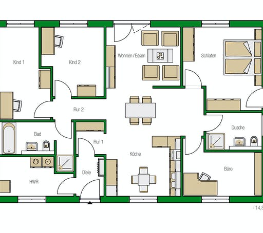 Massivhaus Kolding von HELMA MASSIVHAUS Schlüsselfertig ab 291650€, Bungalow Grundriss 1